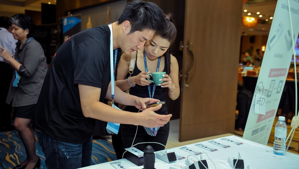 couple checking a mobile