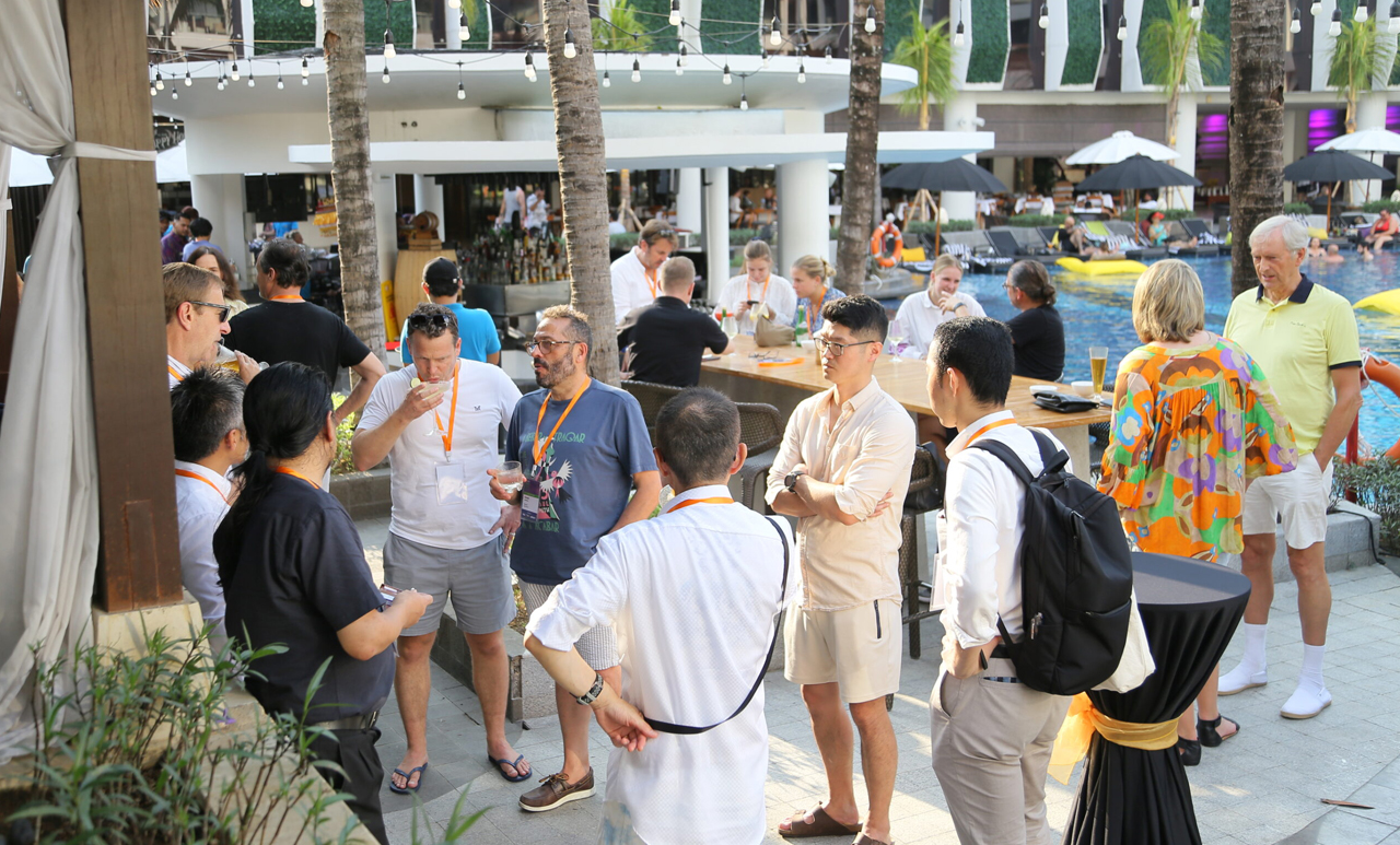 delegates enjoying by the pool